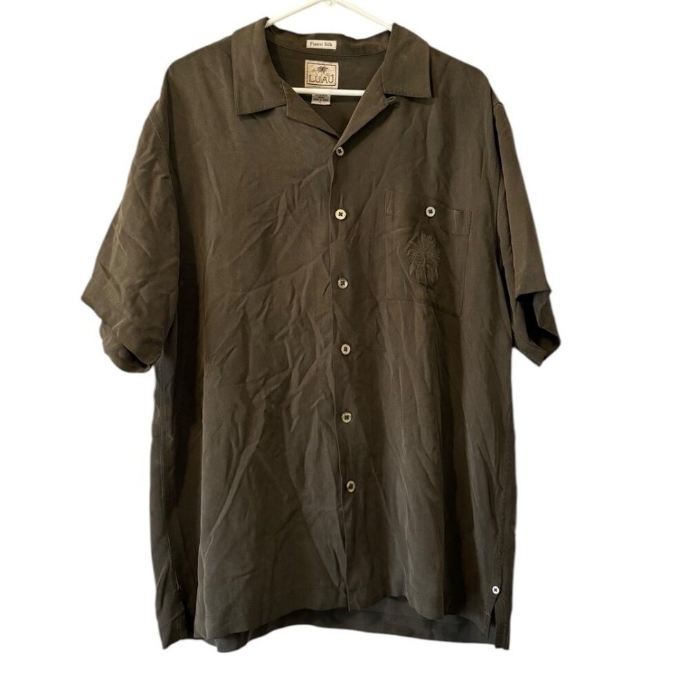 Luau Men Limited Edition Casual Button Down Silk Shirt Palm Tree Size L Hawaiian